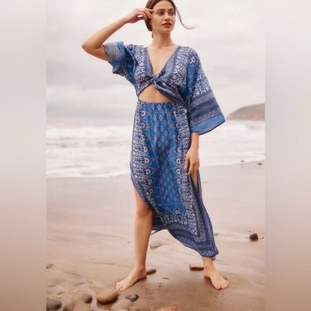 Anthropologie NWT Blue Swim Coverup Maxi Dress